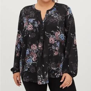Torrid Georgette Black Floral Long Sleeve Blouse - 2X